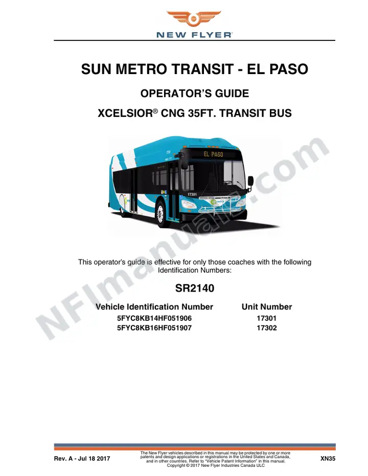 New Flyer XN35 Manual Package - Sun Metro Transit - El Paso included manual preview