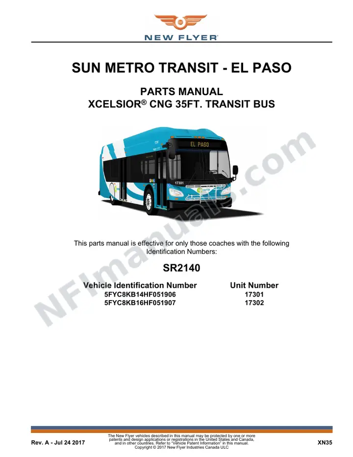 SR2140 Parts Manual, Sun Metro Transit - El Paso first-page preview