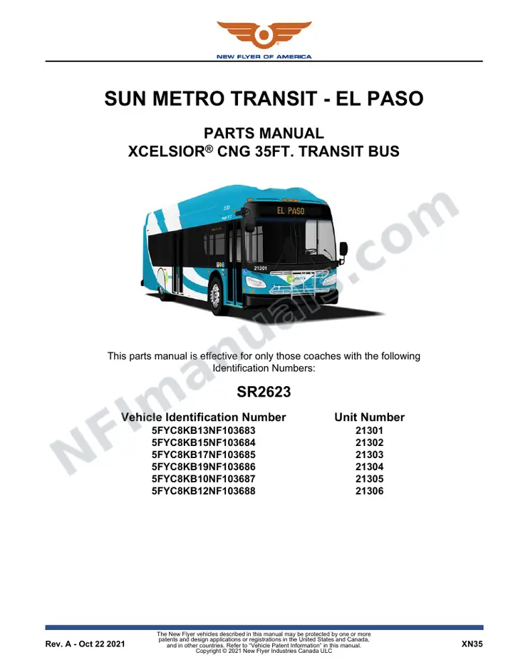 SR2623 Parts Manual, Sun Metro Transit - El Paso first-page preview
