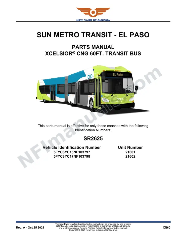 SR2625 Parts Manual, Sun Metro Transit - El Paso first-page preview