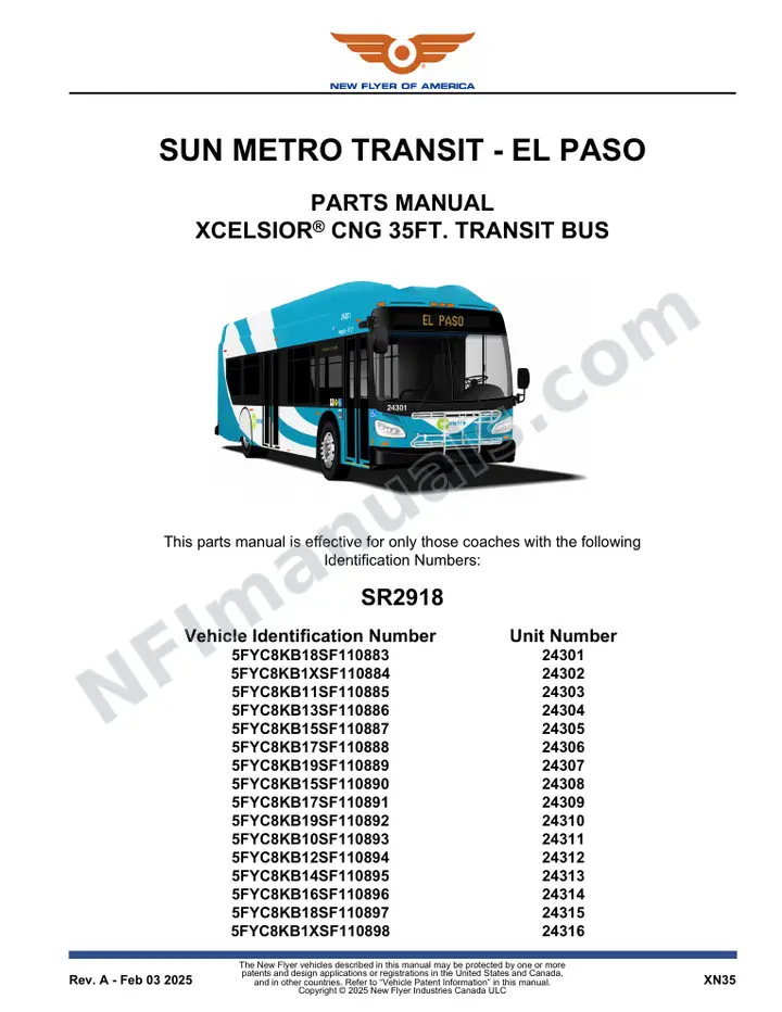 SR2918 Parts Manual, Sun Metro Transit - El Paso first-page preview