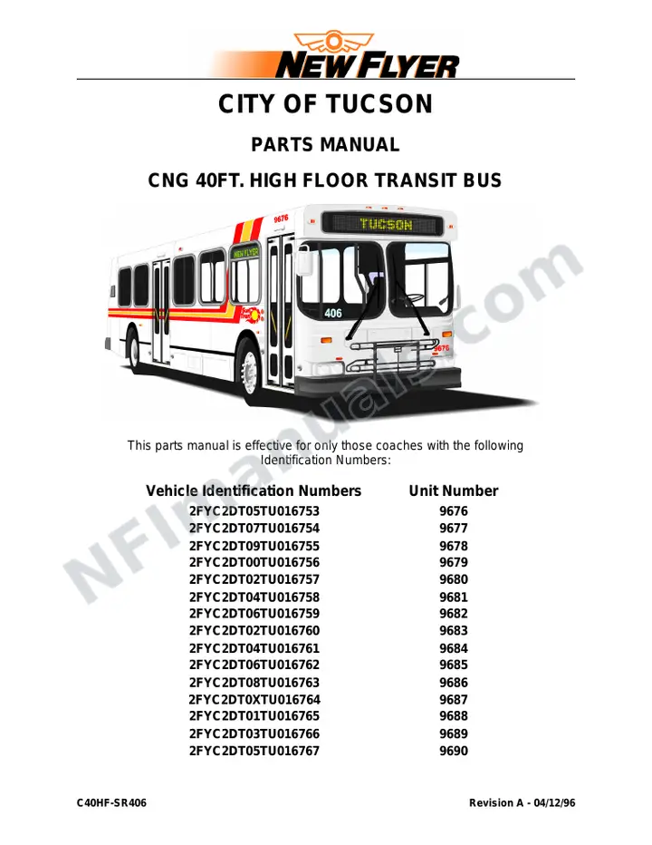 SR406 Parts Manual, City of Tucson first-page preview
