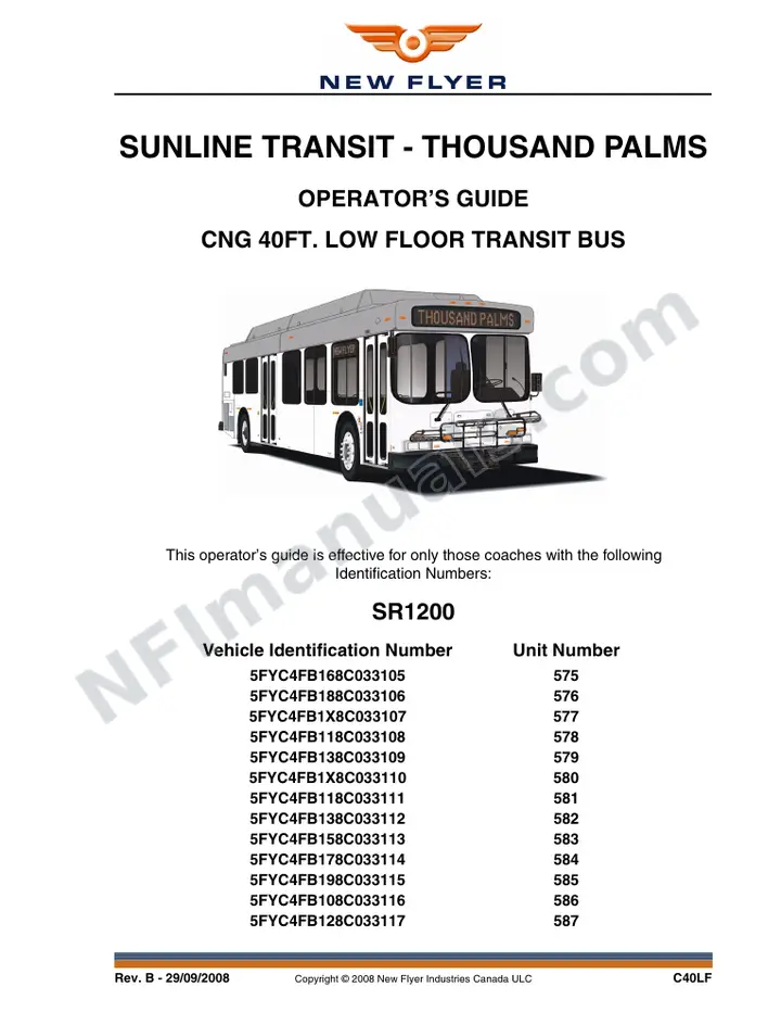 New Flyer C40LF Manual Package - SunLine Transit Agency included manual preview