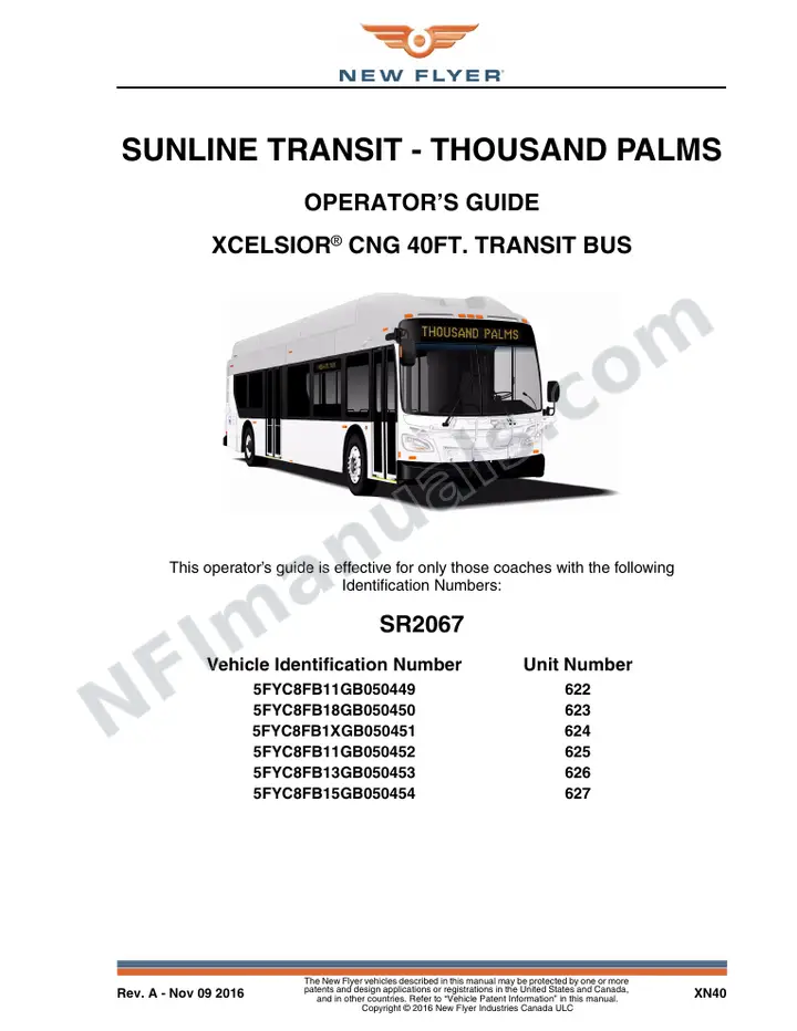 New Flyer XN40 Manual Package - SunLine Transit Agency included manual preview