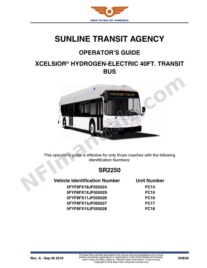 New Flyer XHE40 Manual Package - SunLine Transit Agency included manual preview