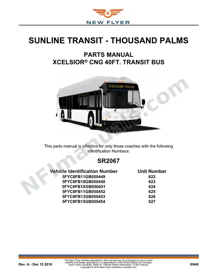SR2067 Parts Manual, Sunline Transit - Thousand Palms first-page preview