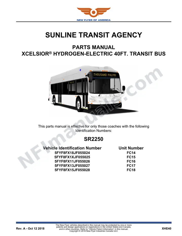 SR2250 Parts Manual, Sunline Transit Agency first-page preview