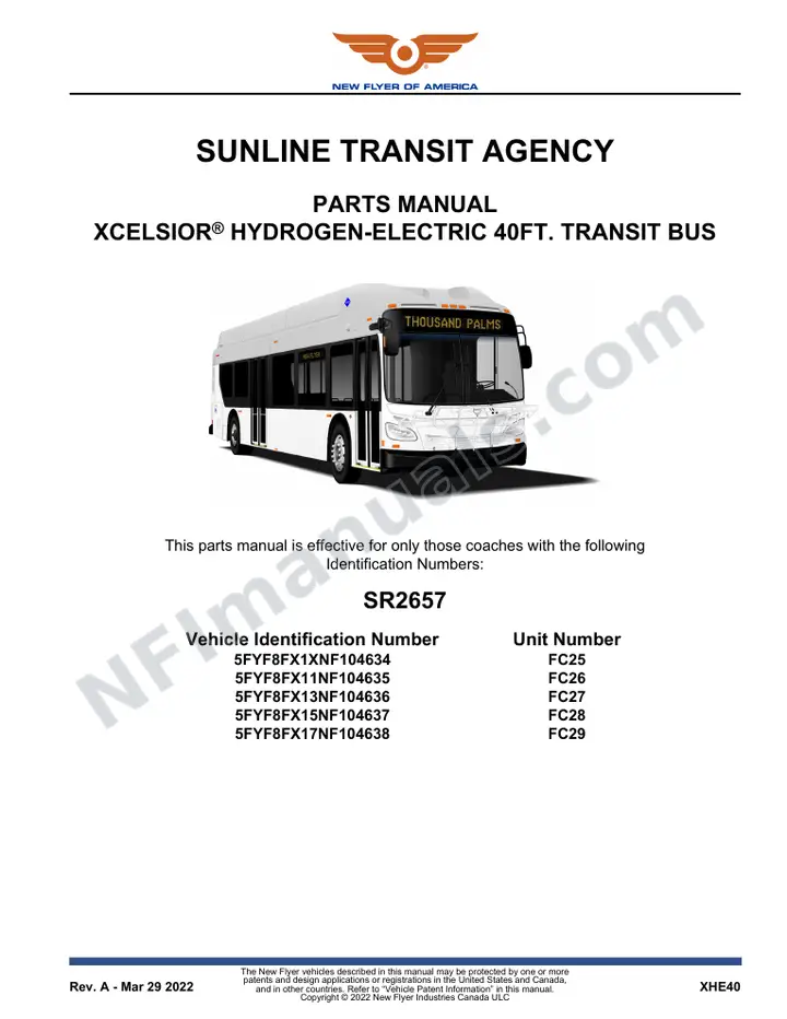 SR2657 Parts Manual, Sunline Transit Agency first-page preview