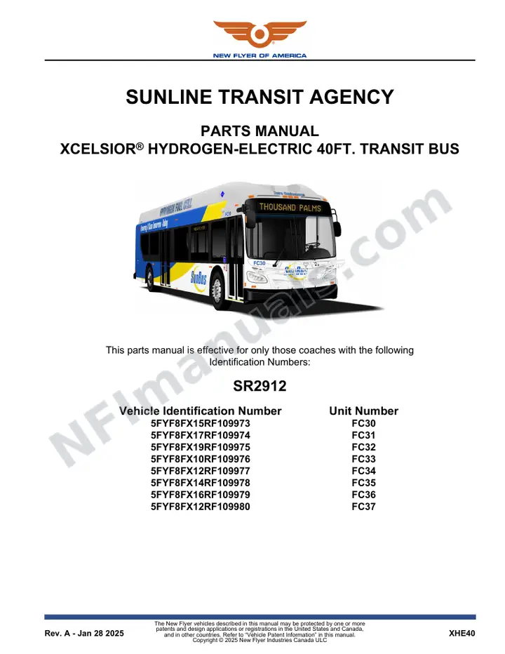 SR2912 Parts Manual, Sunline Transit Agency first-page preview