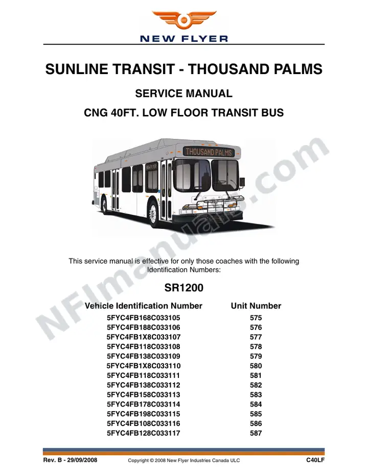 SR1200 Service Manual, Sunline Transit - Thousand Palms first-page preview