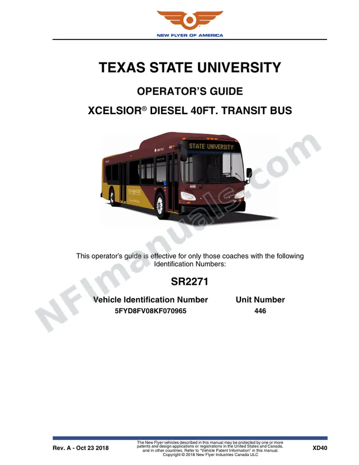 New Flyer XD40 Manual Package - Texas State University included manual preview