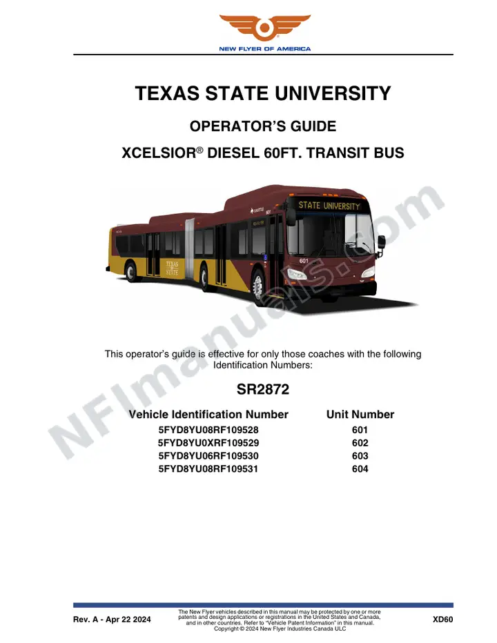 New Flyer XD60 Manual Package - Texas State University included manual preview