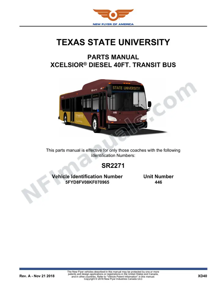 SR2271 Parts Manual, Texas State University first-page preview