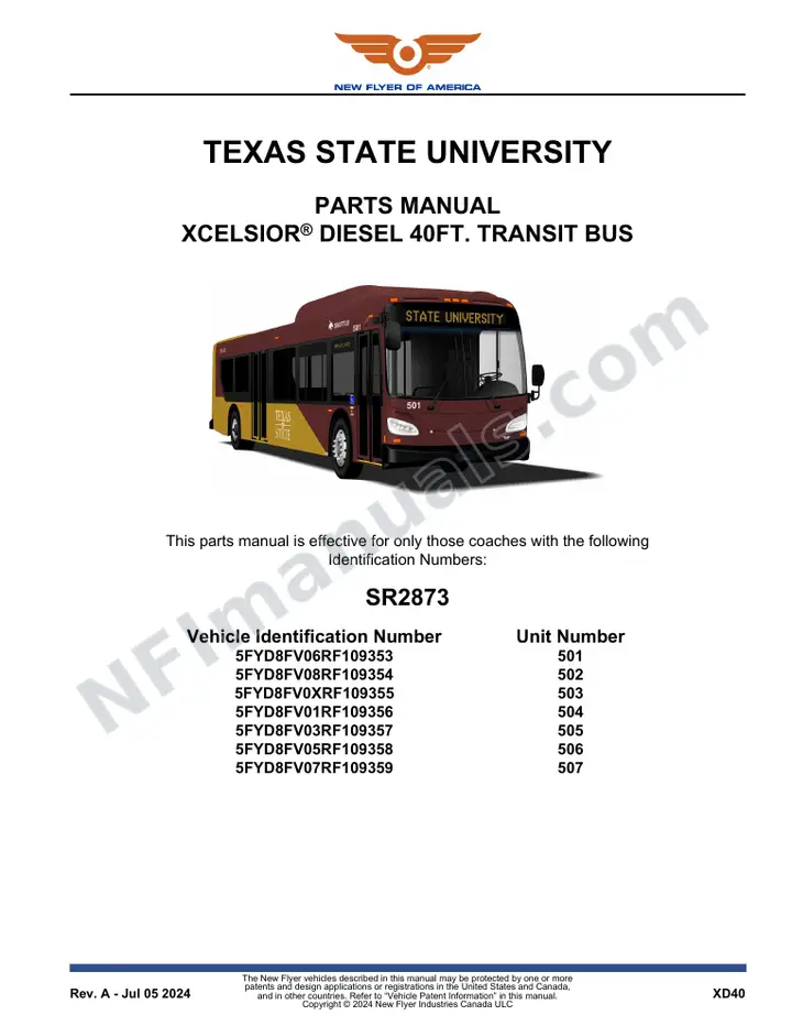 SR2873 Parts Manual, Texas State University first-page preview