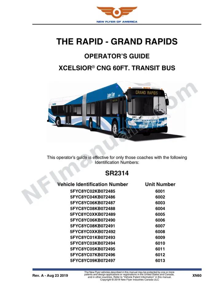 New Flyer XN60 Manual Package - The Rapid - Grand Rapids included manual preview
