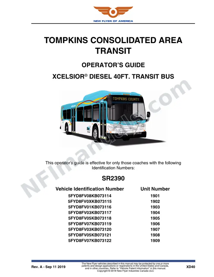 New Flyer XD40 Manual Package - Tompkins Consolidated Area Transit included manual preview