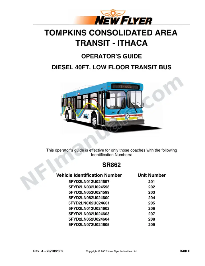 New Flyer D40LF Manual Package - Tompkins Consolidated Area Transit included manual preview
