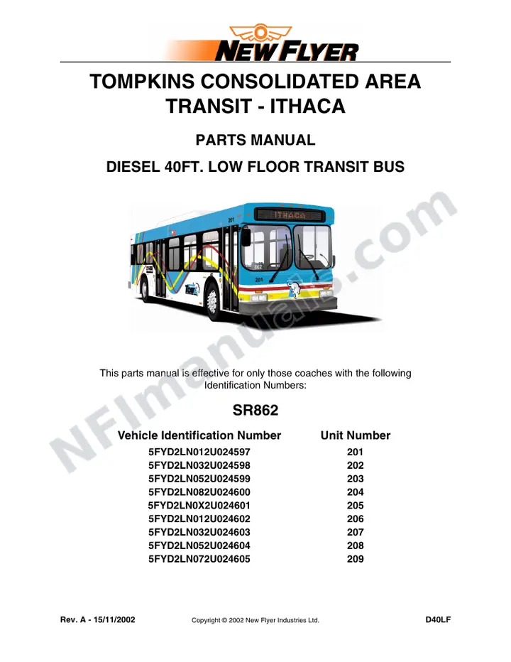 SR862 Parts Manual, Tompkins Consolidated Area Transit - Ithaca first-page preview