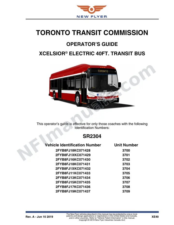 New Flyer XE40 Manual Package - Toronto Transit Commission included manual preview