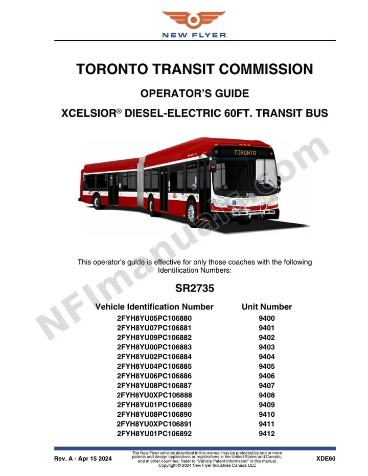 New Flyer XDE60 Manual Package - Toronto Transit Commission included manual preview