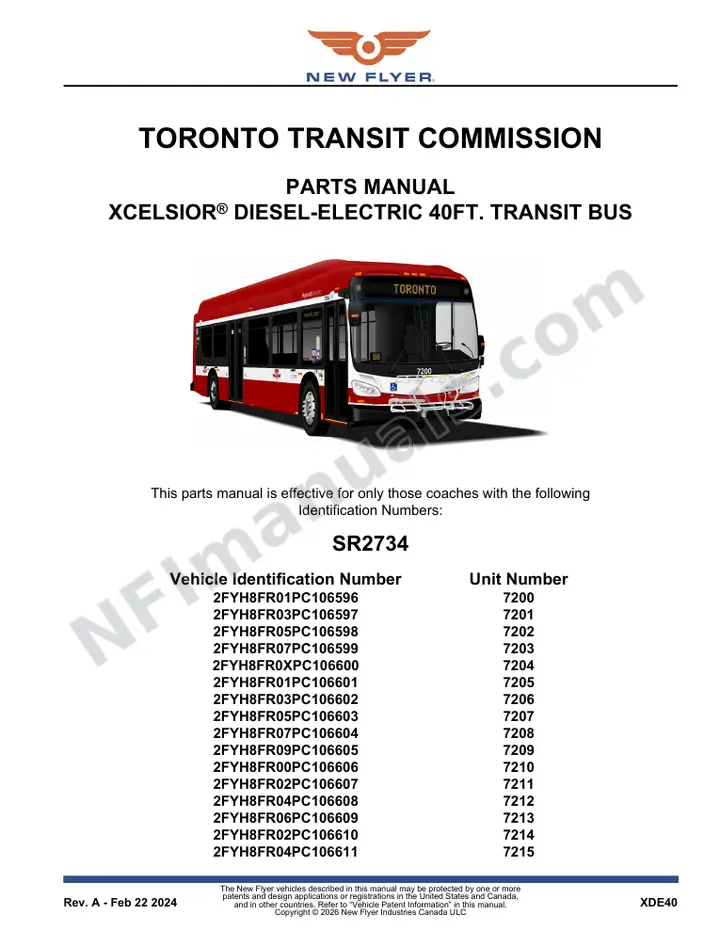 SR2734 Parts Manual, Toronto Transit Commission first-page preview
