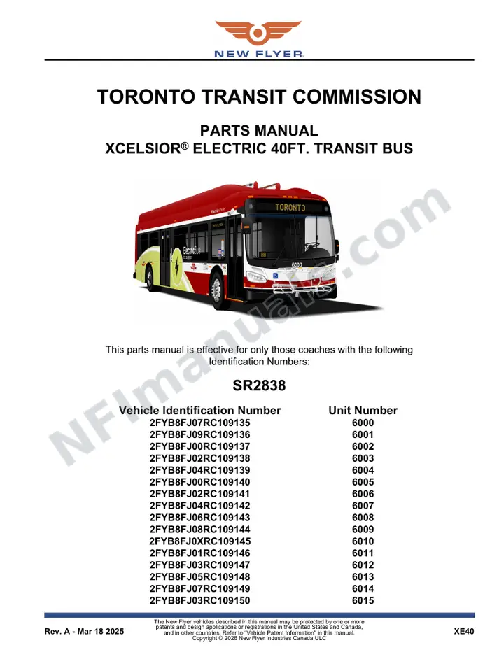 SR2838 Parts Manual, Toronto Transit Commission first-page preview