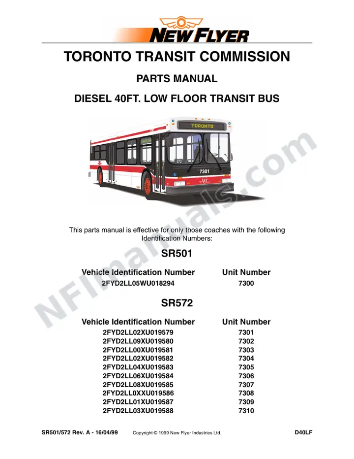 SR501/572 Parts Manual, Toronto Transit Commission first-page preview