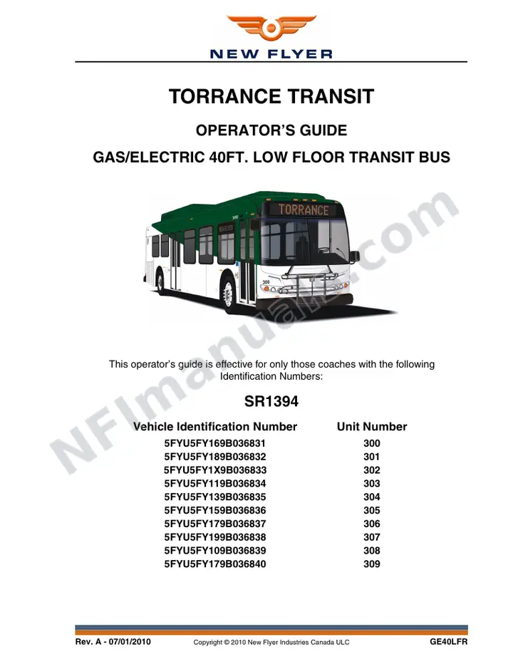 New Flyer GE40LFR Manual Package - Torrance Transit System included manual preview