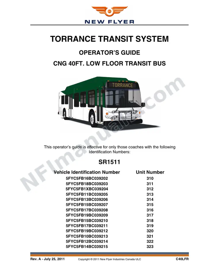 New Flyer C40LFR Manual Package - Torrance Transit System included manual preview