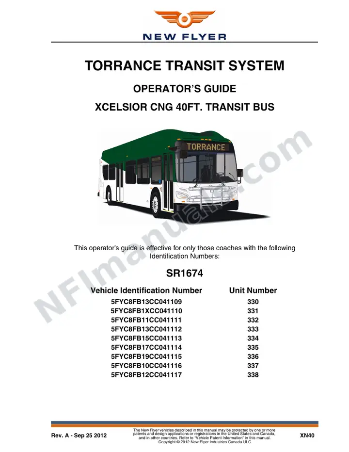 New Flyer XN40 Manual Package - Torrance Transit System included manual preview