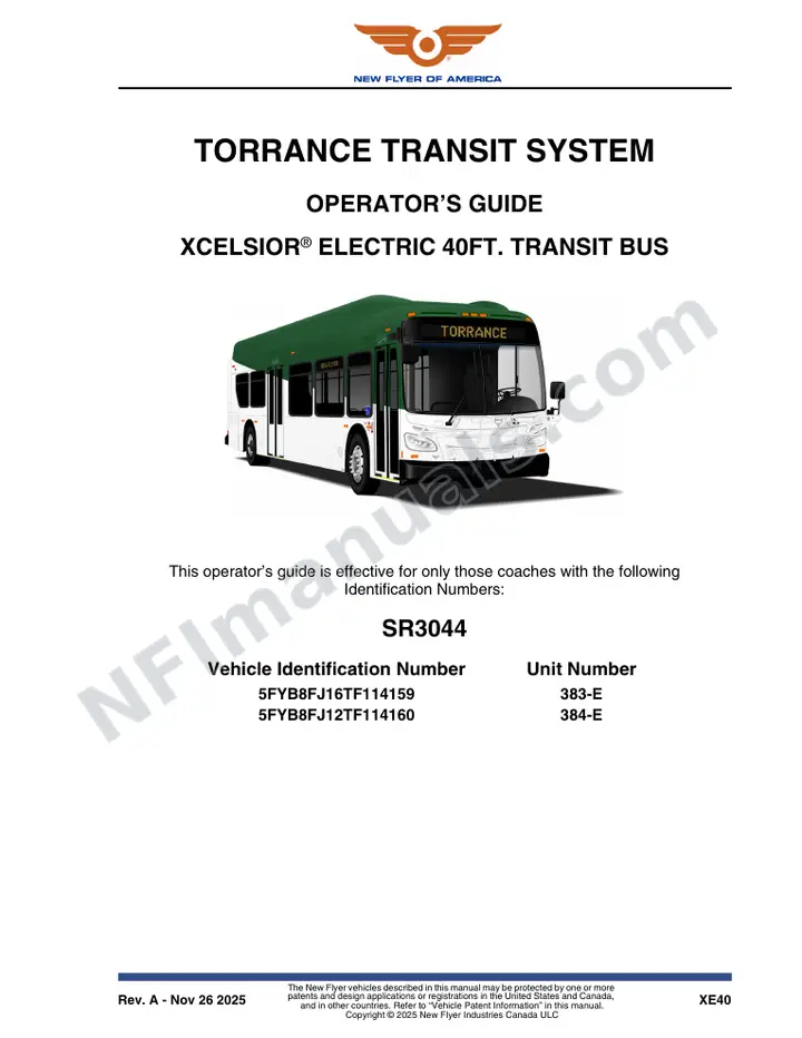 New Flyer XE40 Manual Package - Torrance Transit System included manual preview