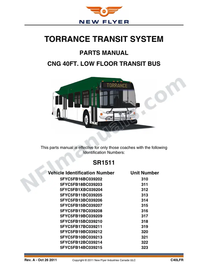 SR1511 Parts Manual, Torrance Transit System first-page preview