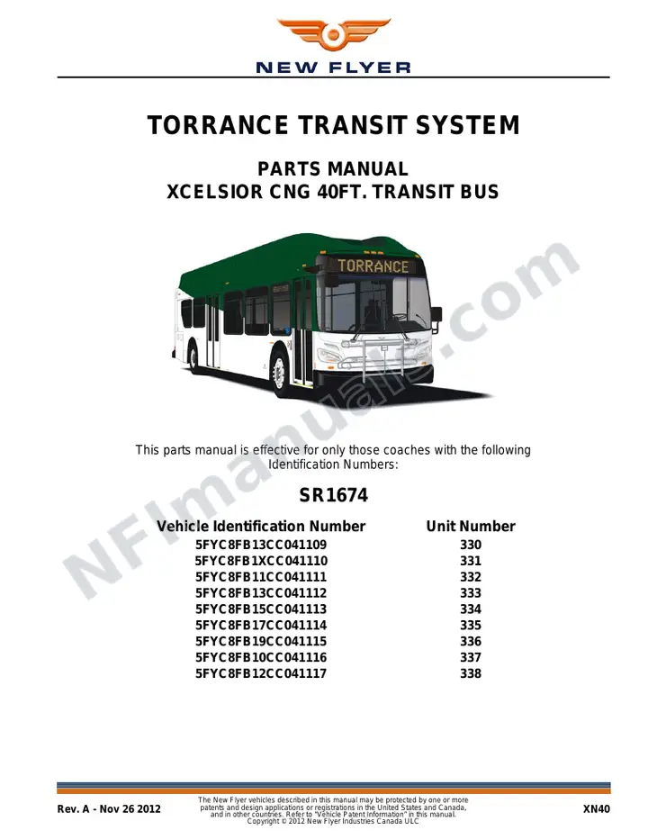SR1674 Parts Manual, Torrance Transit System first-page preview