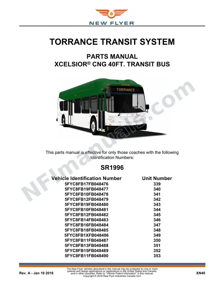 SR1996 Parts Manual, Torrance Transit System first-page preview