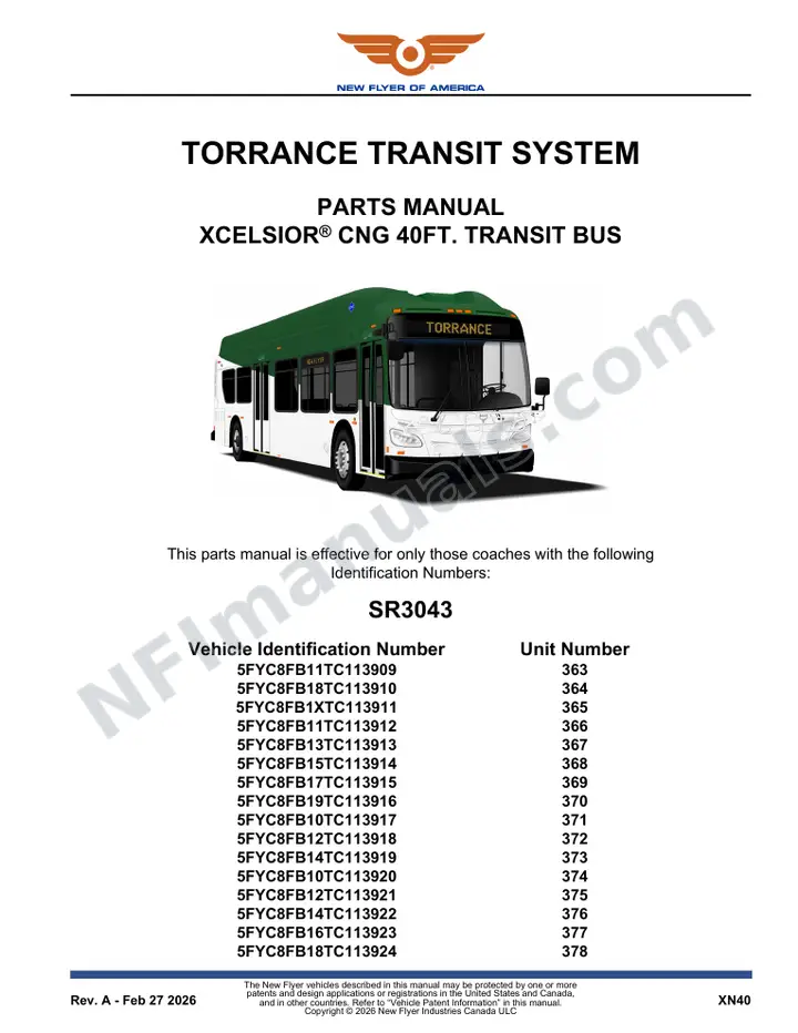 SR3043 Parts Manual, Torrance Transit System first-page preview