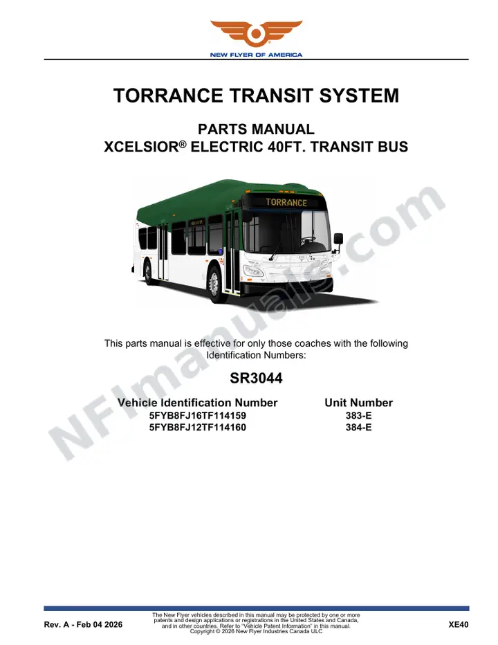 SR3044 Parts Manual, Torrance Transit System first-page preview