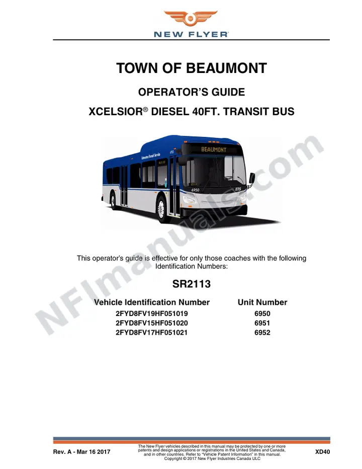 New Flyer XD40 Manual Package - Town of Beaumont included manual preview