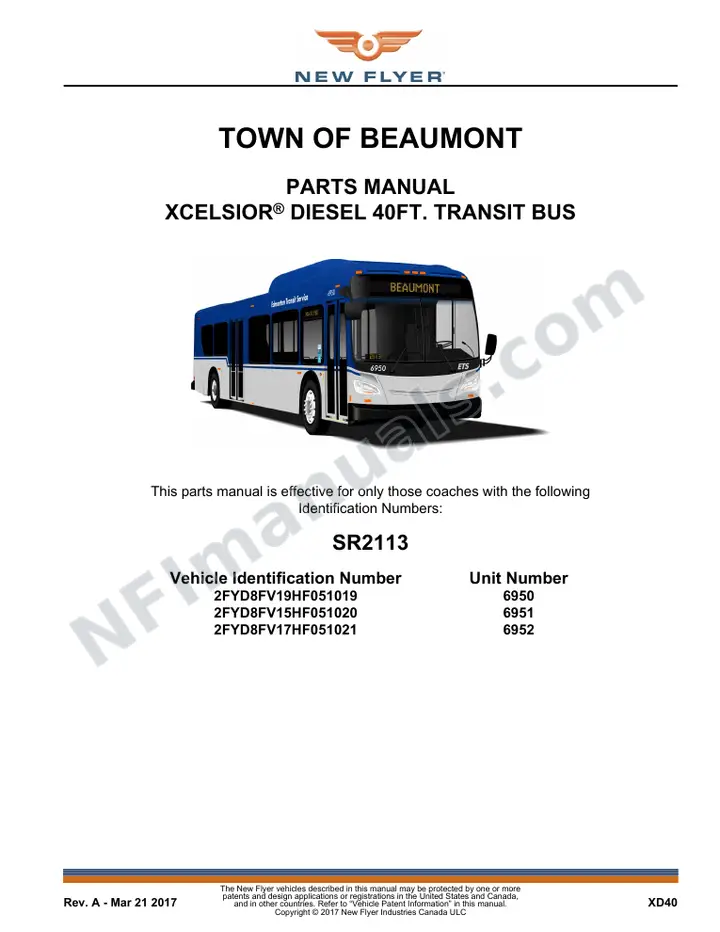 SR2113 Parts Manual, Town of Beaumont first-page preview