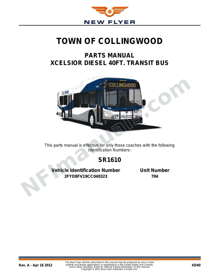 SR1610 Parts Manual, Town of Collingwood first-page preview