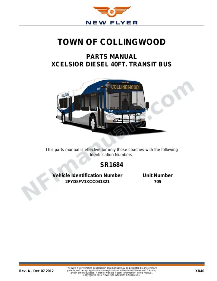 SR1684 Parts Manual, Town of Collingwood first-page preview