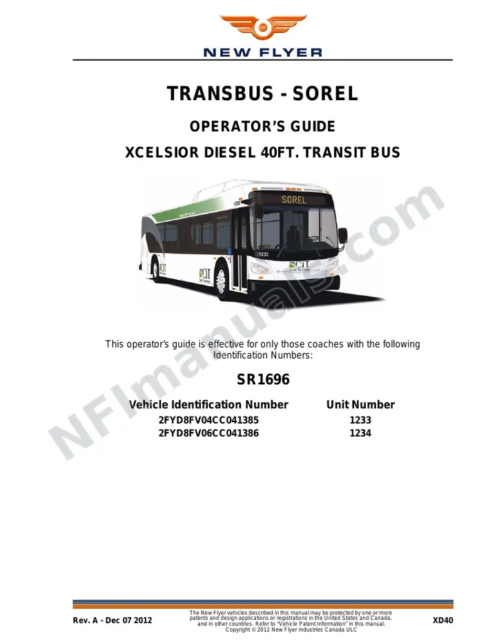 New Flyer XD40 Manual Package - Transbus - Sorel included manual preview