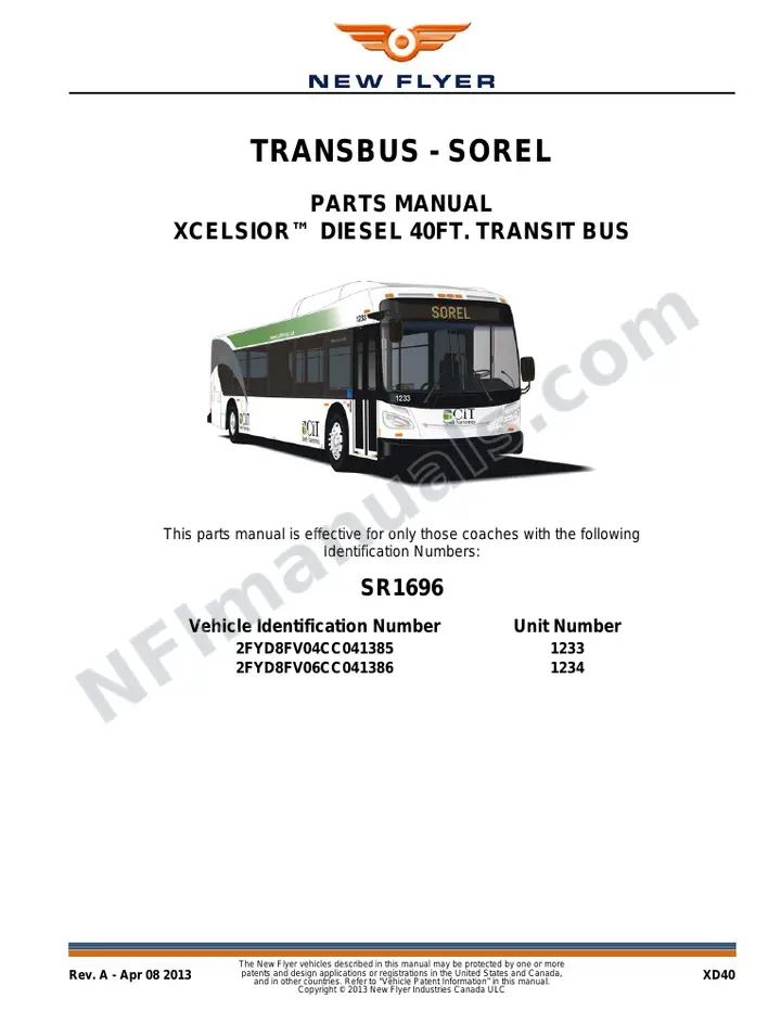 SR1696 Parts Manual, TRANSBUS - Sorel first-page preview
