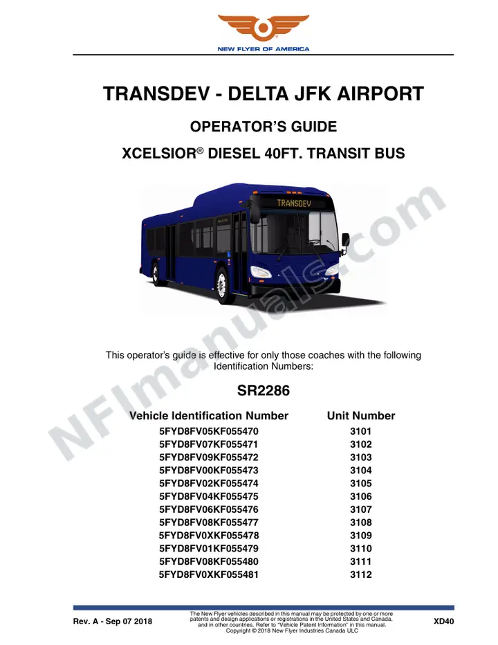 New Flyer XD40 Manual Package - Transdev - Delta JFK Airport included manual preview