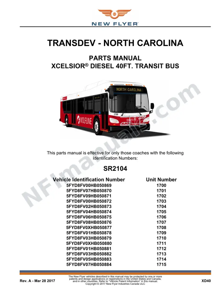 SR2104 Parts Manual, Transdev - North Carolina first-page preview