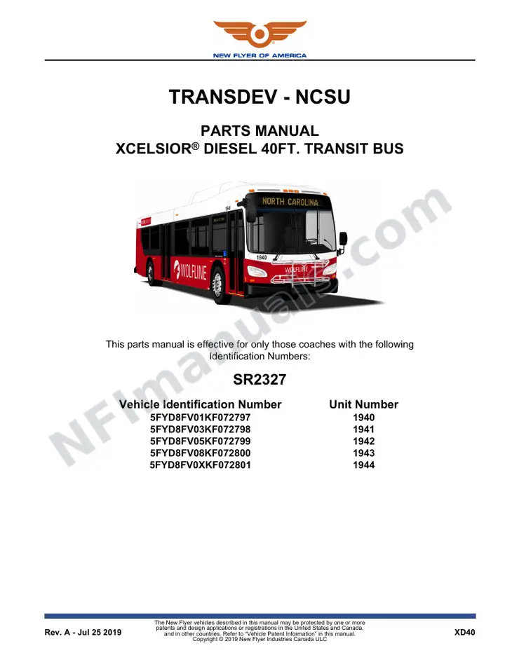 SR2327 Parts Manual, Transdev - NCSU first-page preview
