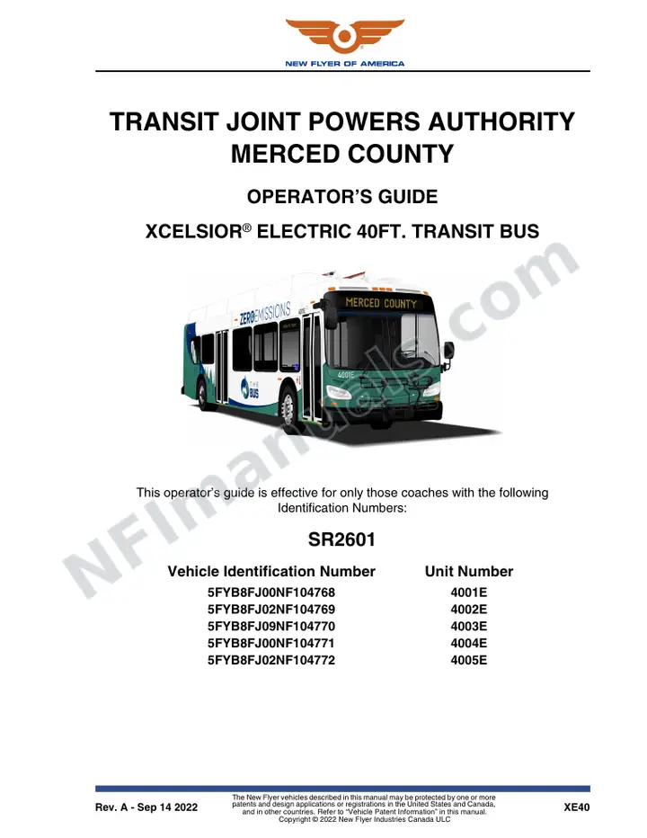 New Flyer XE40 Manual Package - Transit Joint Powers Authority For Merced County included manual preview