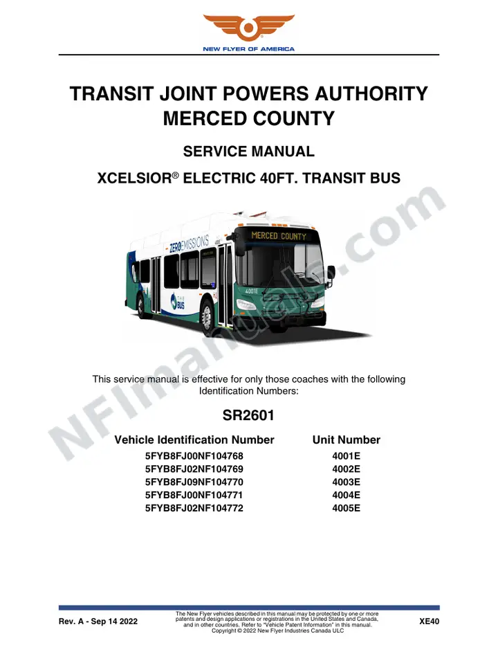 SR2601 Service Manual, Transit Joint Powers Authority Merced County first-page preview