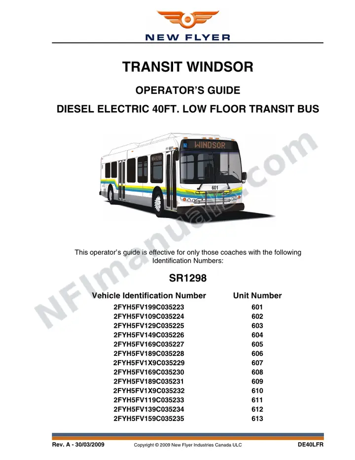 New Flyer DE40LFR Manual Package - Transit Windsor included manual preview
