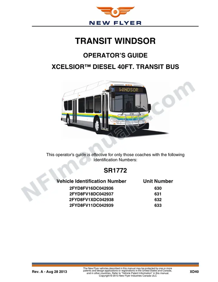 New Flyer XD40 Manual Package - Transit Windsor included manual preview