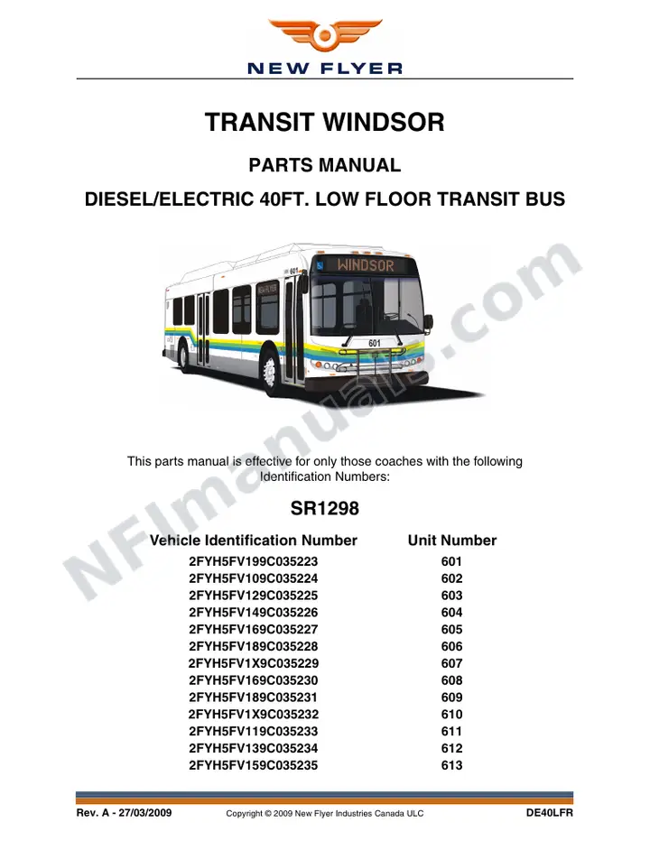 SR1298 Parts Manual, Transit Windsor first-page preview